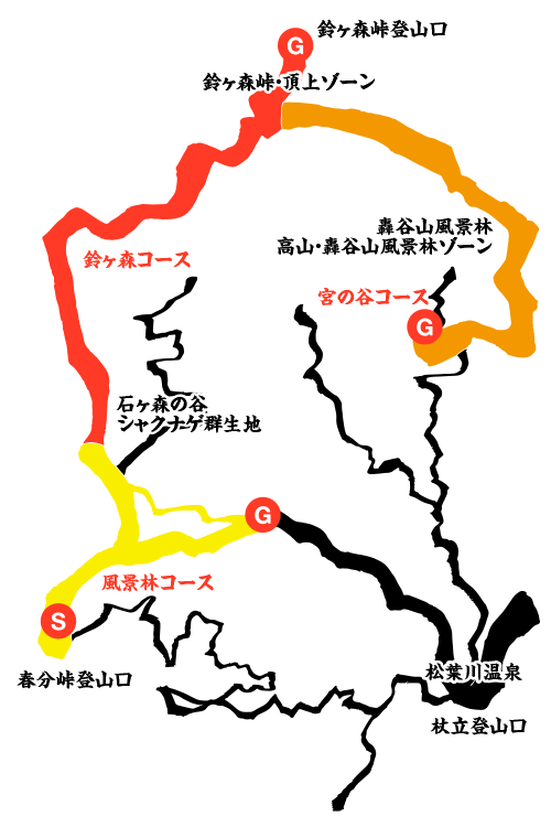 春分峠～鈴ヶ森ハイキングコースマップ