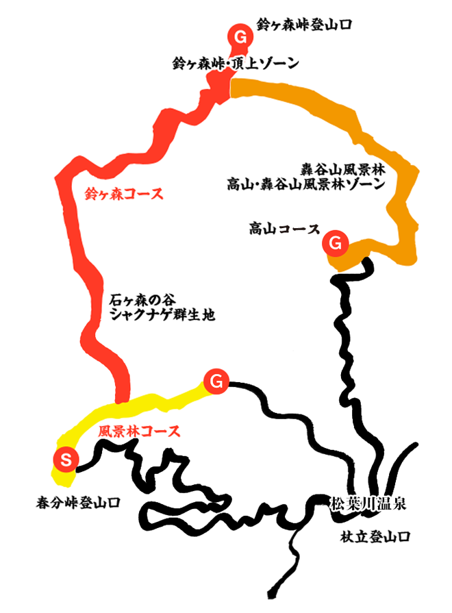 春分峠～鈴ヶ森ハイキングコースマップ
