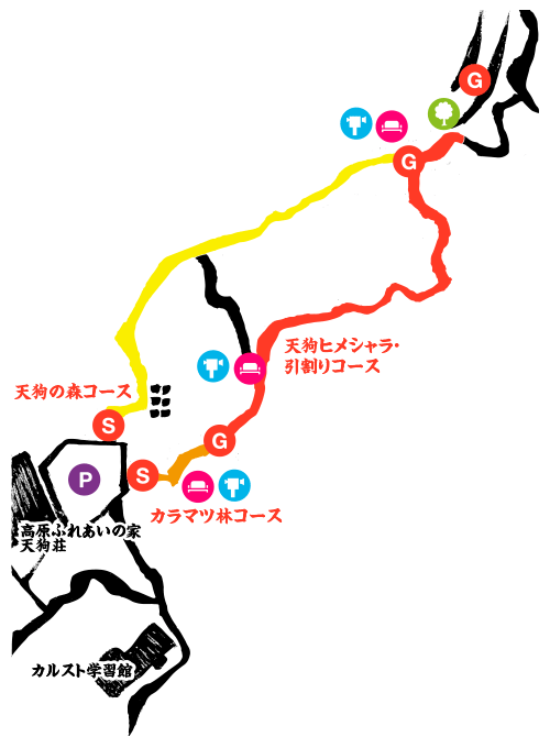 四国カルスト天狗高原（天狗の森）ハイキングコースマップ